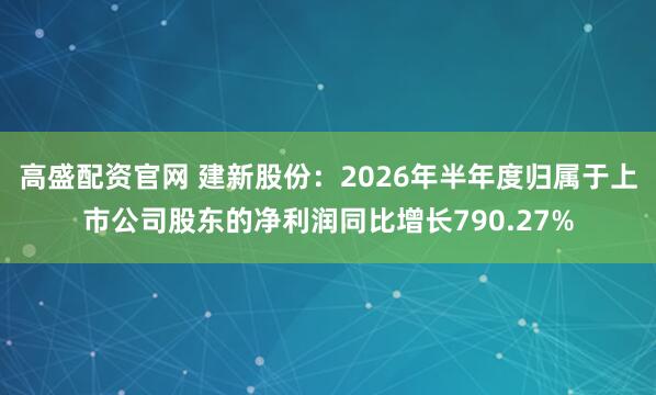 高盛配资官网 建新股份：2026年半年度归属于上市公司股东的净利润同比增长790.27%