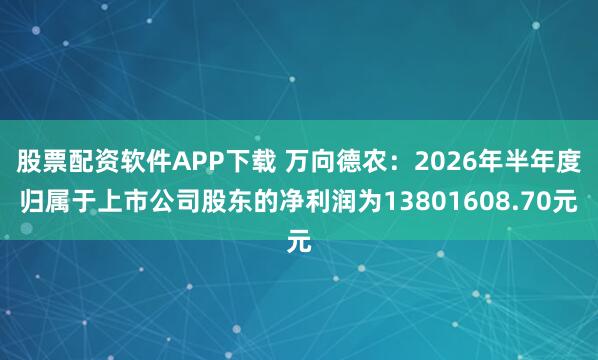 股票配资软件APP下载 万向德农：2026年半年度归属于上市公司股东的净利润为13801608.70元